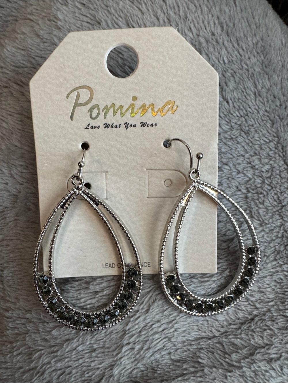 $12 or 3/$30! Pomina Silver Teardrop Earrings with Black Stones